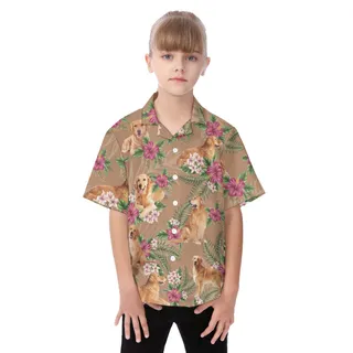 Golden Retriever Button Up Tropical Shirt For Kids