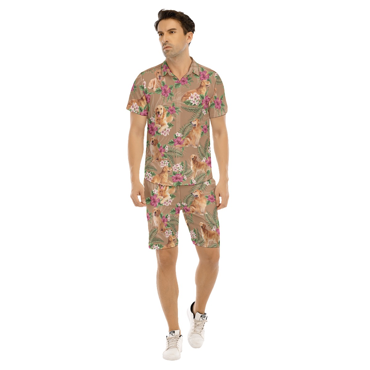 Golden Retriever Hawaiian Shirt And Board Shorts For Men - variant image 1