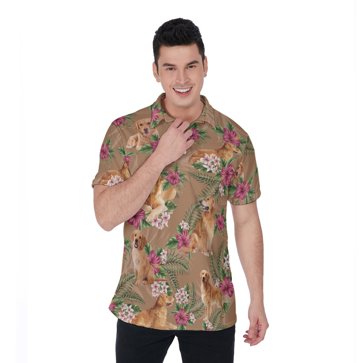 Golden Retriever Hawaiian Polo Shirt For Men - variant image 1