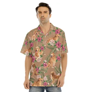 Golden Retriever Hawaiian Shirt Short Sleeve Button Up Shirt