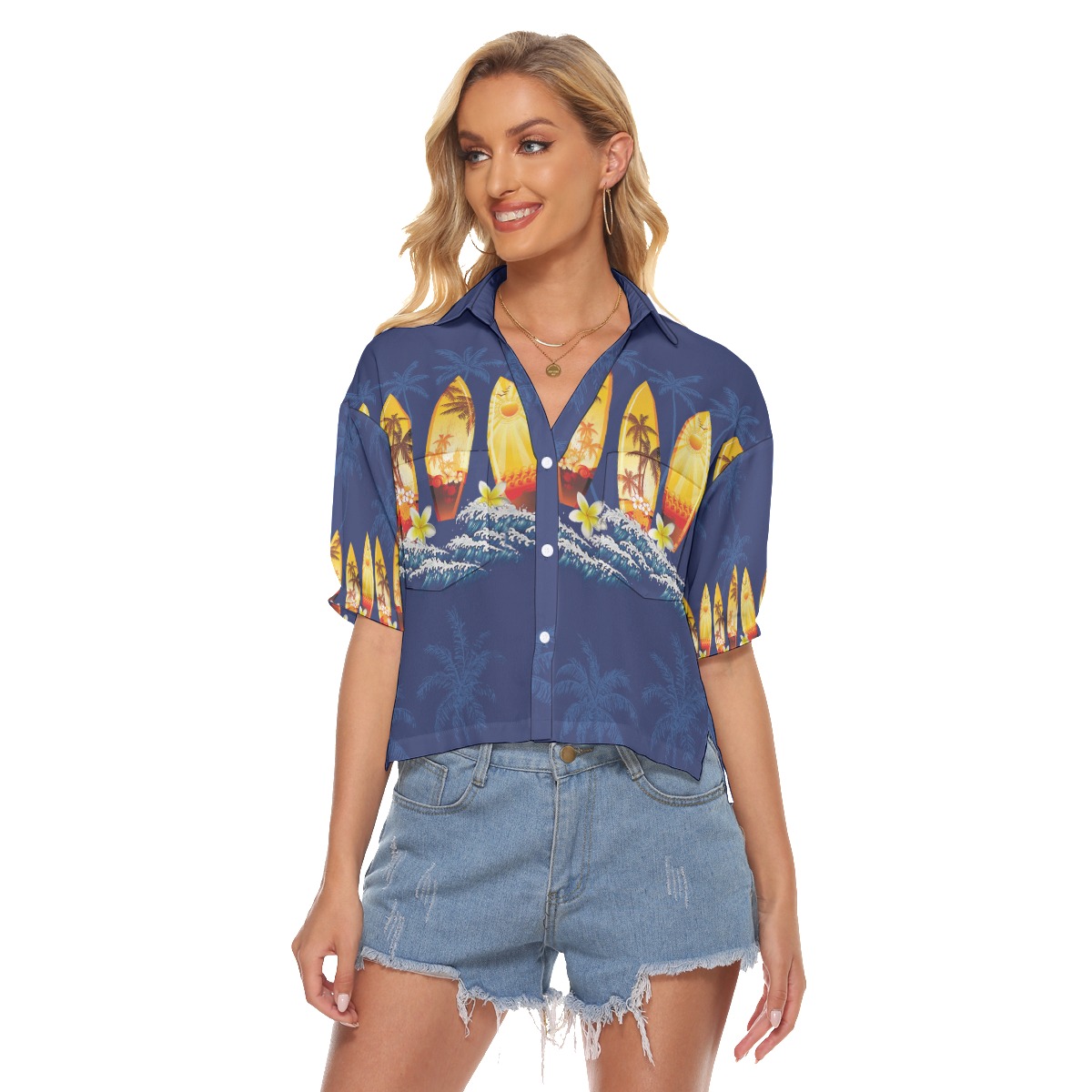 Hawaiian Surfboard Crop Top For Women - variant image 1