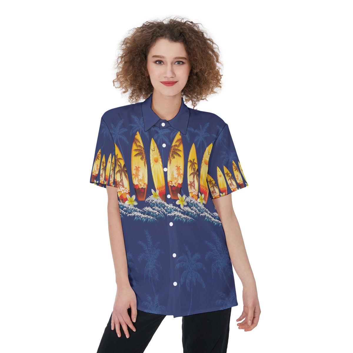 Blue Surfboard Aloha Shirt For Women - variant image 1