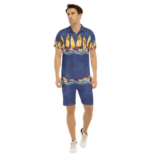 Surfboard Aloha Shirt And Shorts For Men