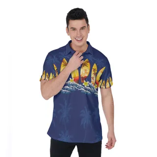 Surfboard Hawaiian Polo Shirt For Men