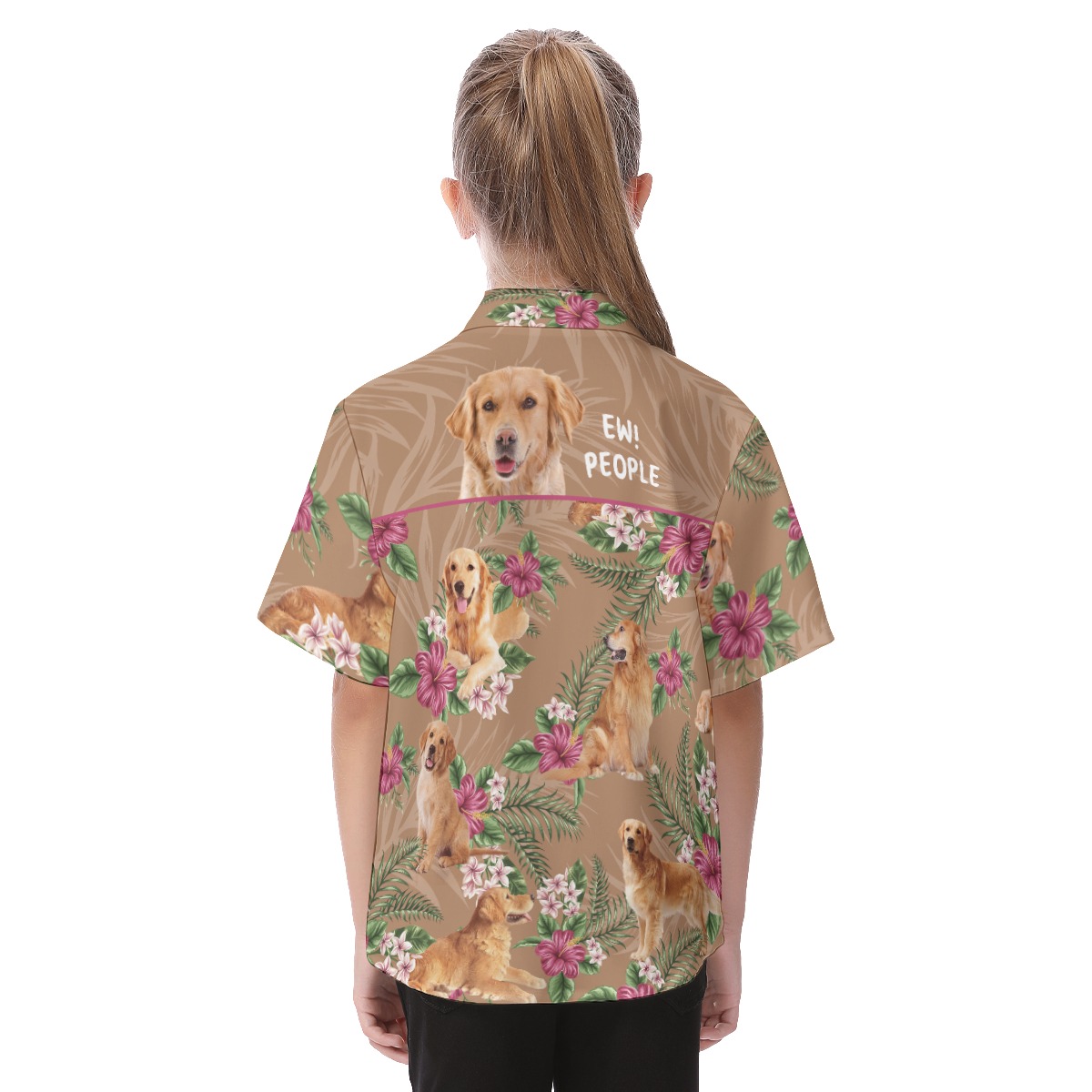 Golden Retriever Button Up Tropical Shirt For Kids