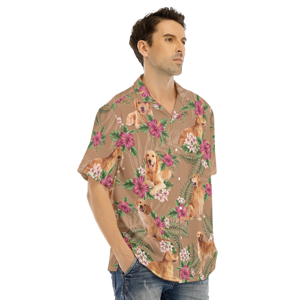 Golden Retriever Hawaiian Shirt Short Sleeve Button Up Shirt