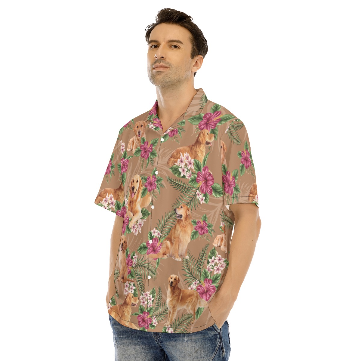 Golden Retriever Hawaiian Shirt Short Sleeve Button Up Shirt