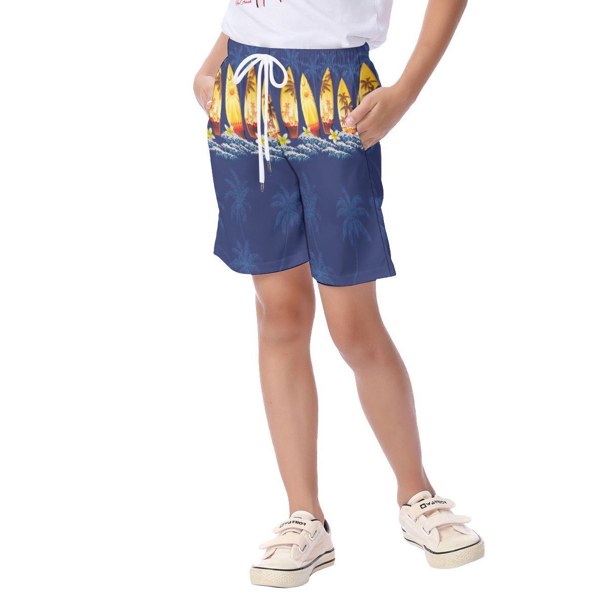 Cute Blue Surfboard Hawaiian Beach Shorts For Kids