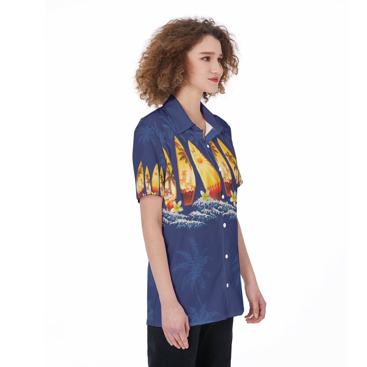 Blue Surfboard Aloha Shirt For Women
