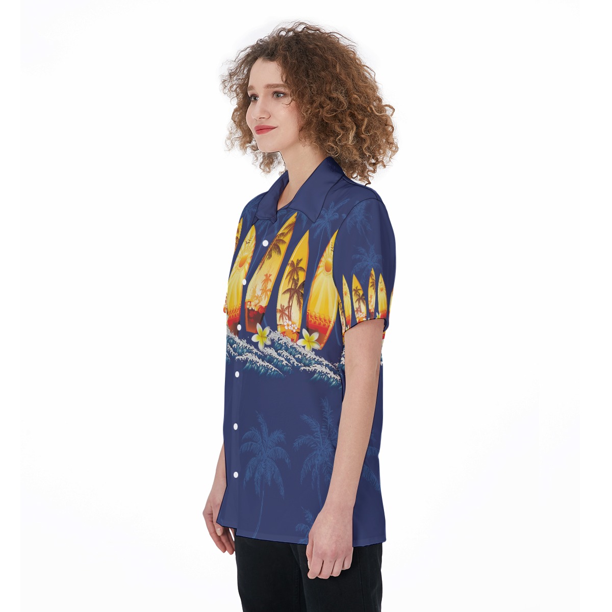 Blue Surfboard Aloha Shirt For Women