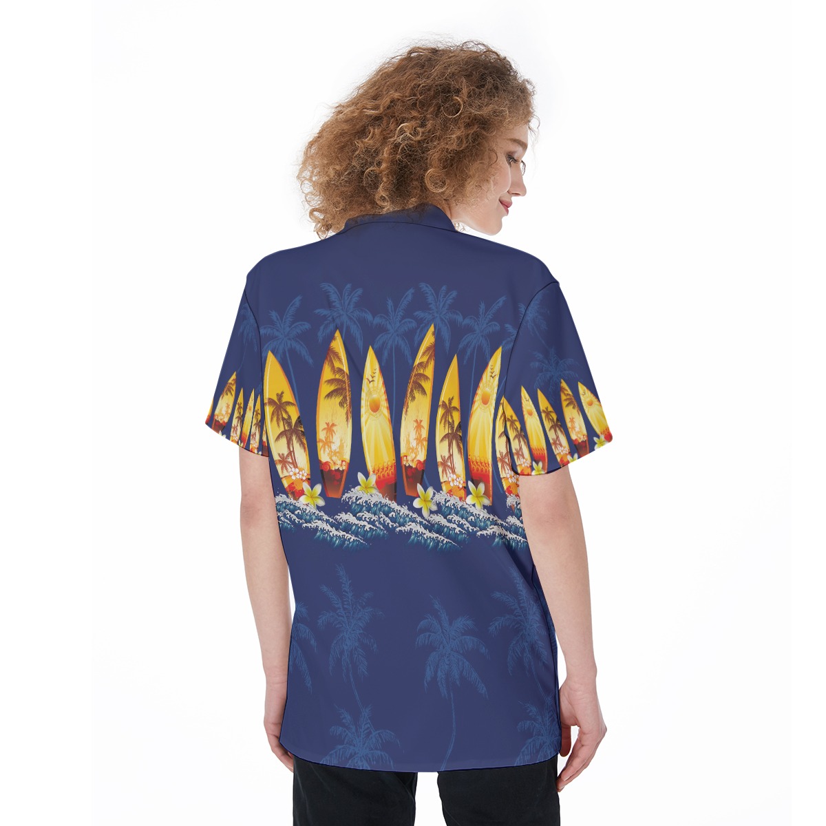 Blue Surfboard Aloha Shirt For Women