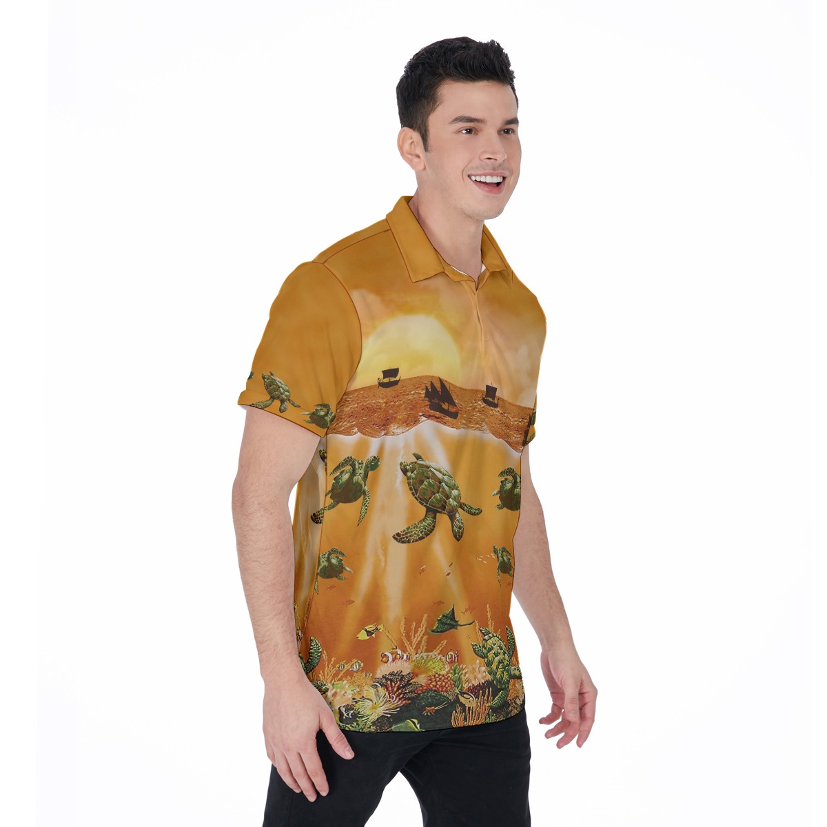 Tropical Sea Life Hawaiian Polo Shirt