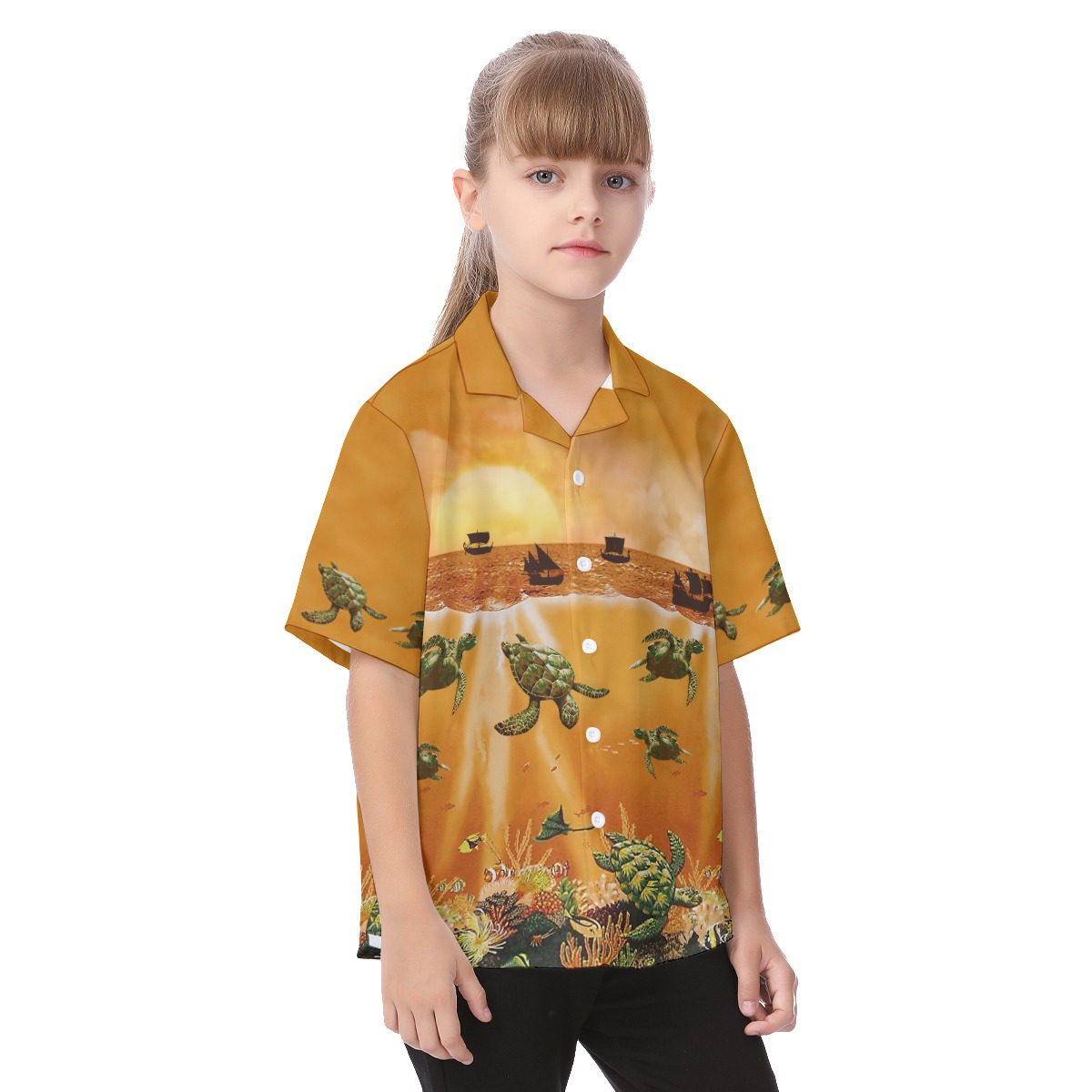 Sea Life Sunset Hawaiian Shirt For Kids | Ocean Aloha Shirt For Boys And Girls