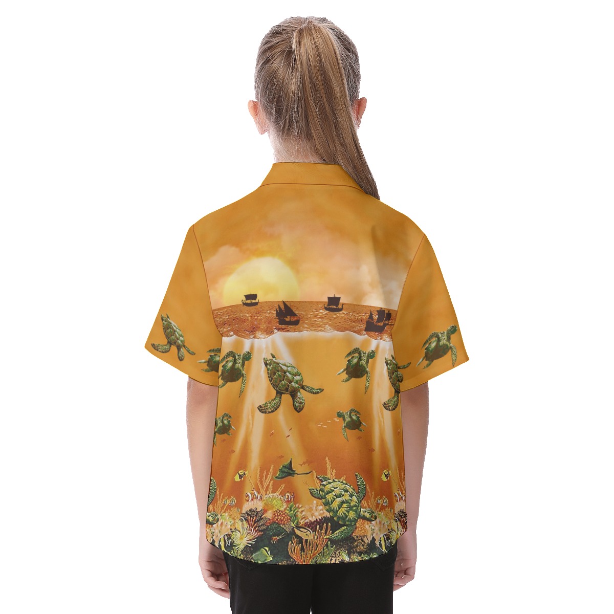 Sea Life Sunset Hawaiian Shirt For Kids | Ocean Aloha Shirt For Boys And Girls