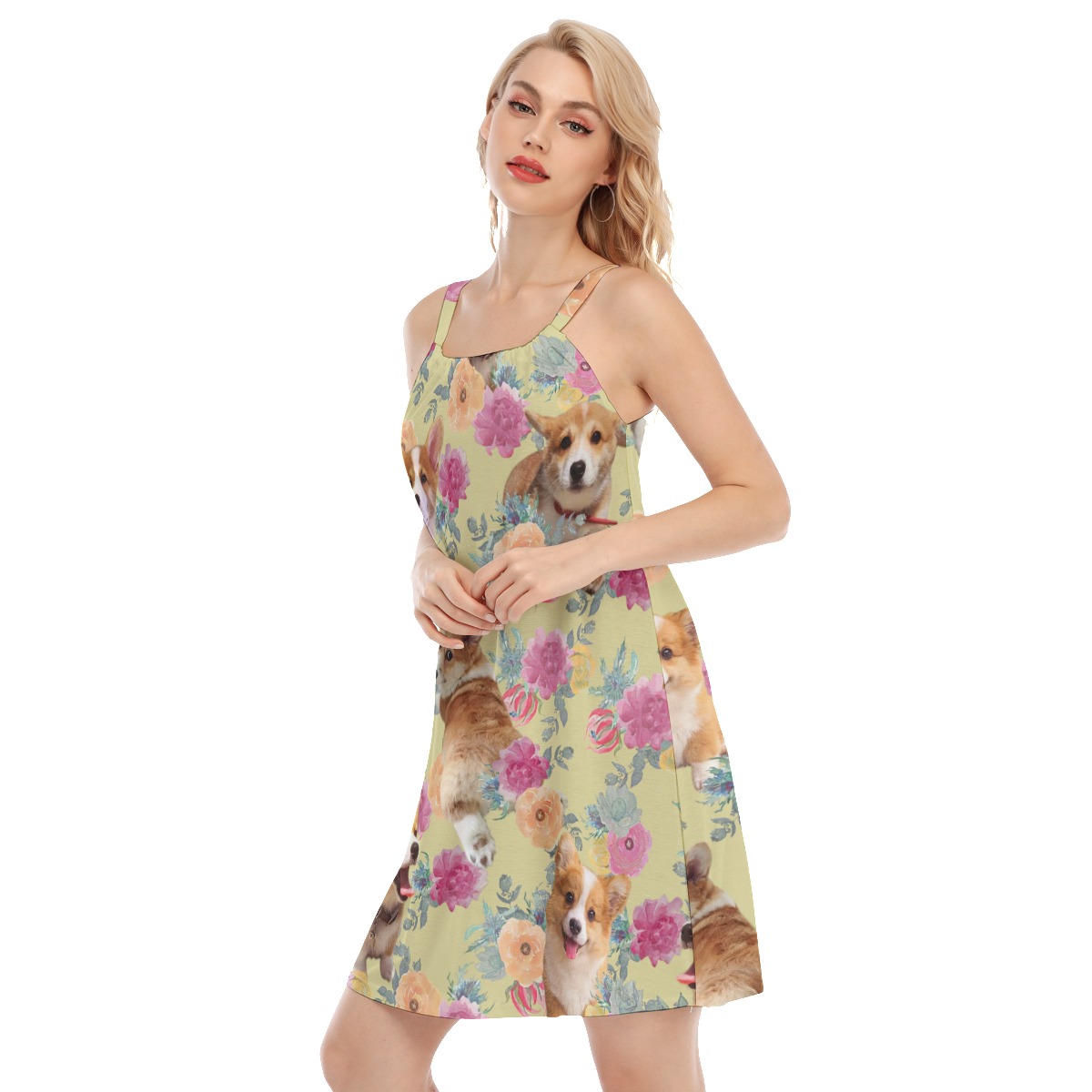 Floral Welsh Corgi Hawaiian Dress For Summer