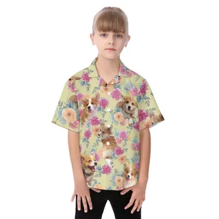 Cute Dog Corgi Button Up Shirt For Kids