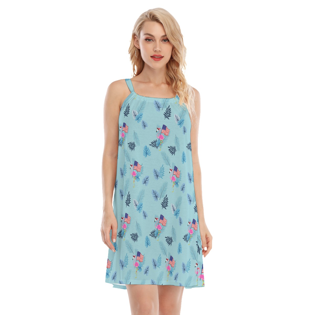 Blue Flamingo USA Flag Hawaiian Dress For Women - variant image 1