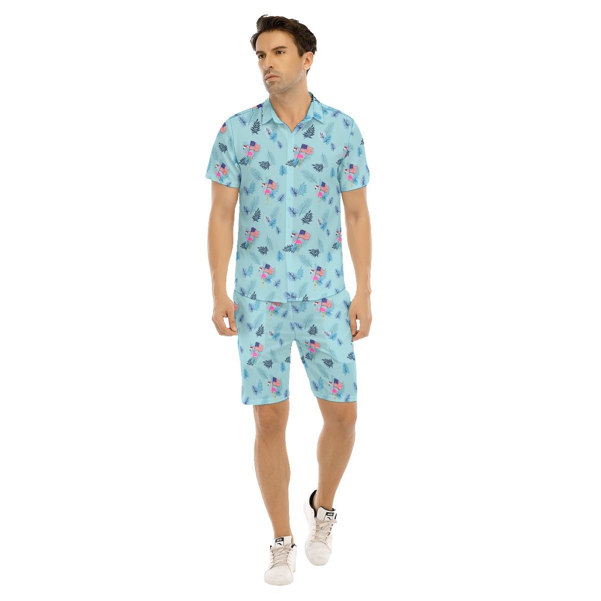 Flamingo American Flag Aloha Shirt And Shorts For Men - variant image 1