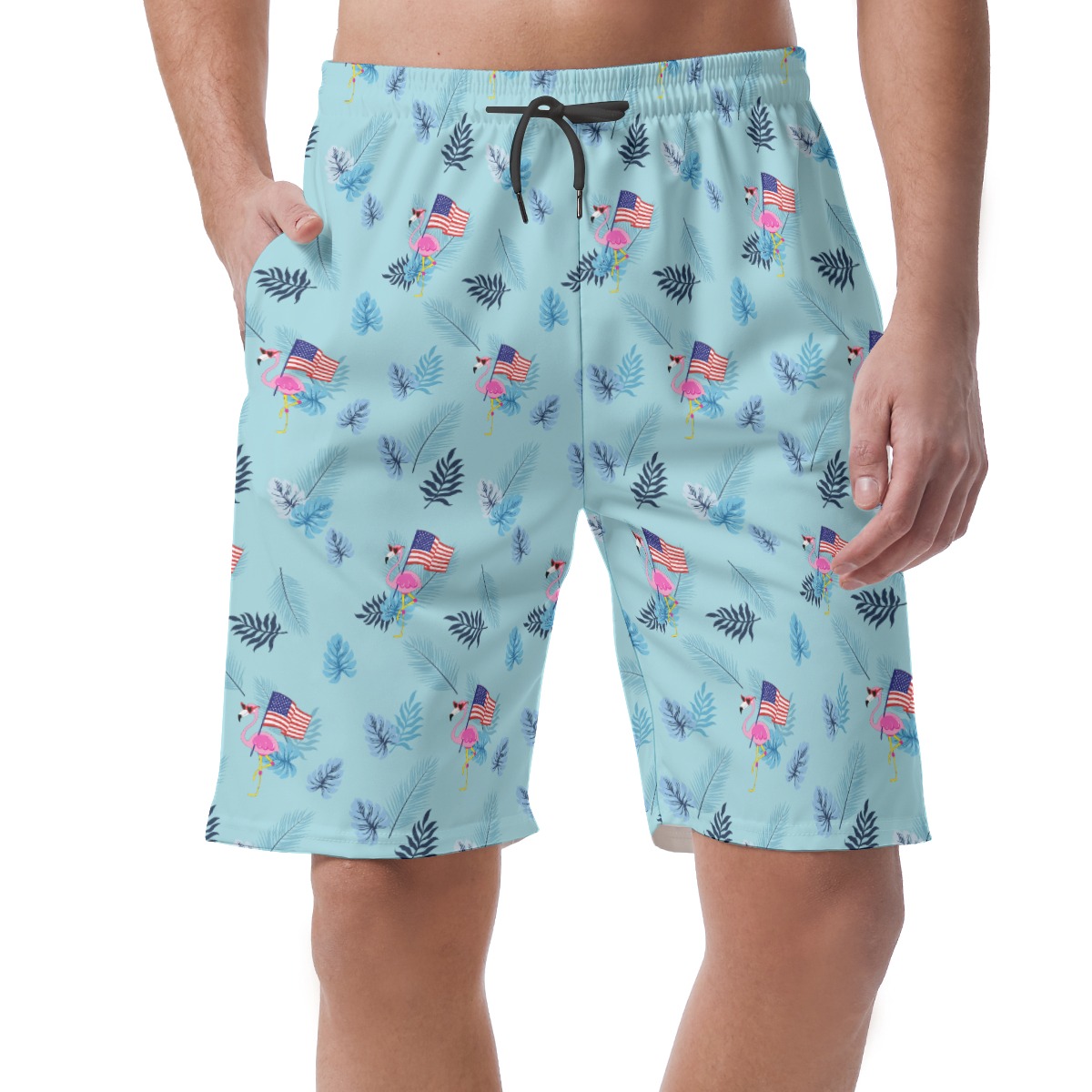 Flamingo American Flag Hawaiian Board Shorts For Men - variant image 1