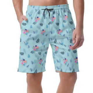 Flamingo American Flag Hawaiian Board Shorts For Men