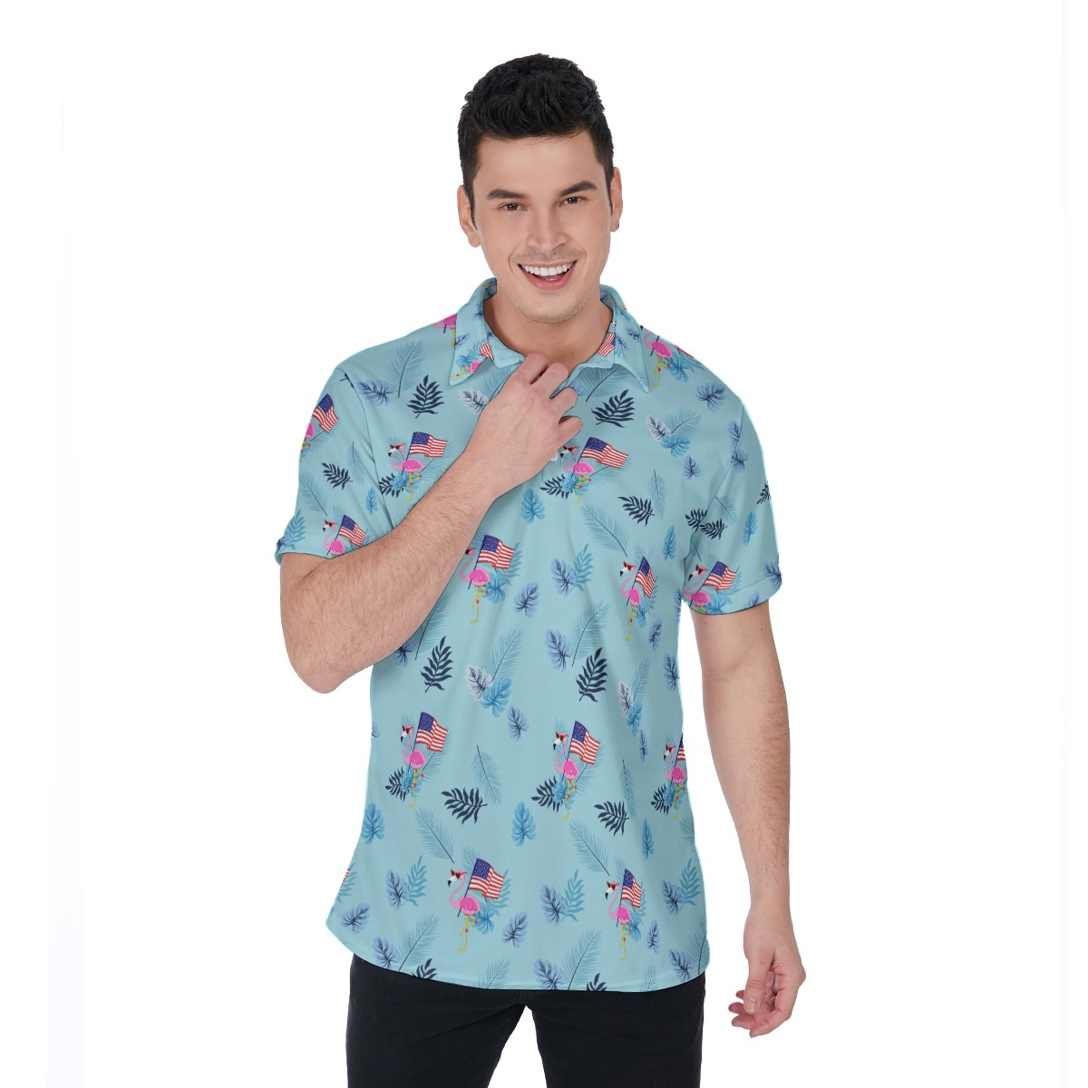 Flamingo American Flag Aloha Polo Shirt - variant image 1