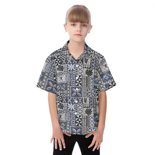 Vintage Honu Tapa Button Up Shirt For Kids
