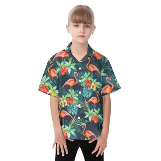 Flamingo Hawaiian Button Up Shirt For Kids