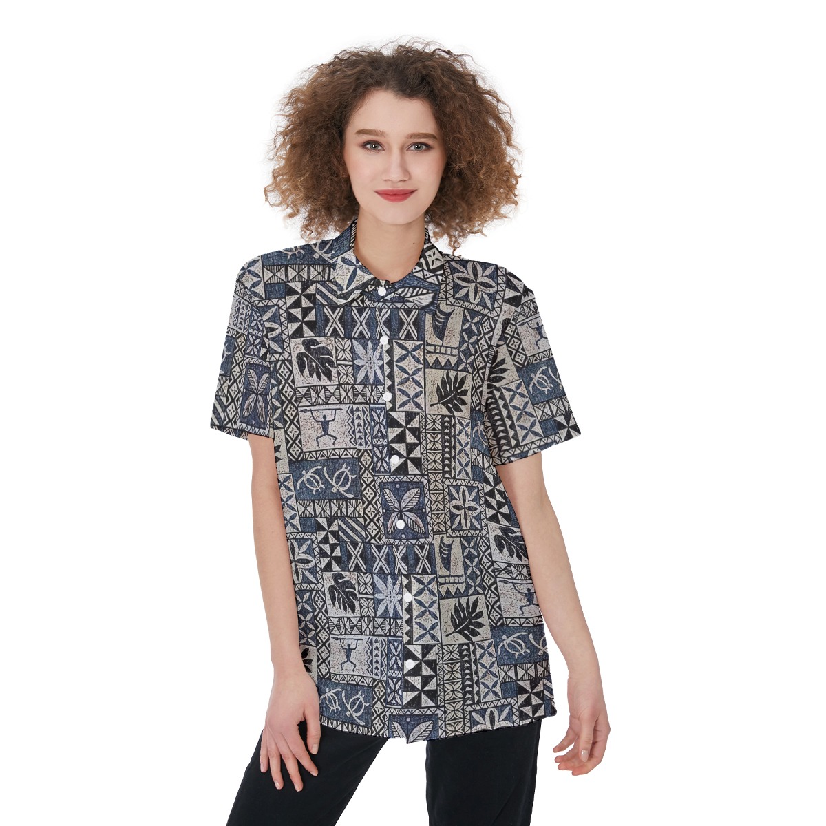 Block Honu Tapa Hawaiian Shirt For Women - variant image 1