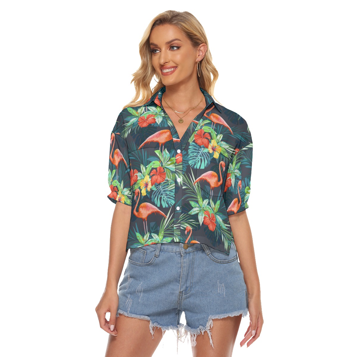 Tropical Flamingo Hawaiian Crop Top For Women - variant image 1
