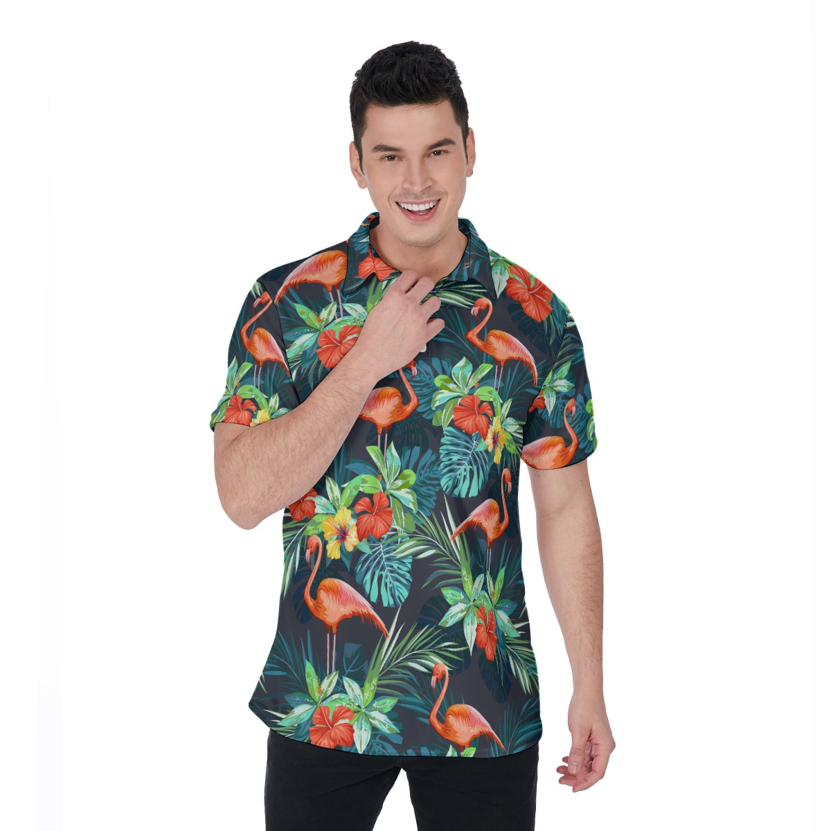 Tropical Flamingo Hawaiian Polo Shirt - variant image 1