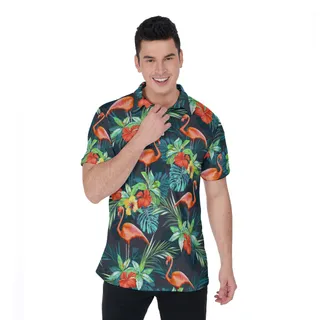 Tropical Flamingo Hawaiian Polo Shirt