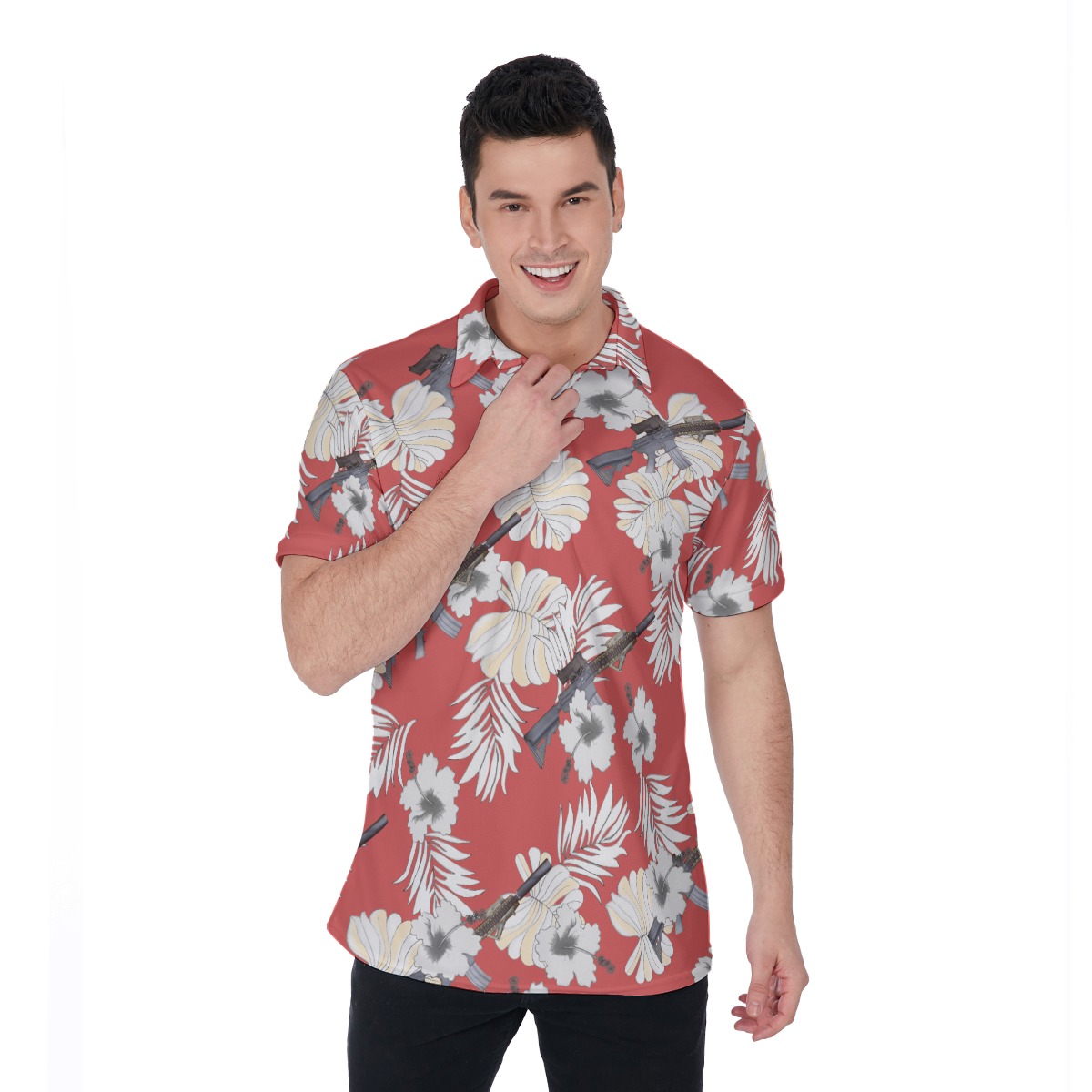 MK18 Gun Red Polo Shirt | Tactical Hawaiian Shirt - variant image 1