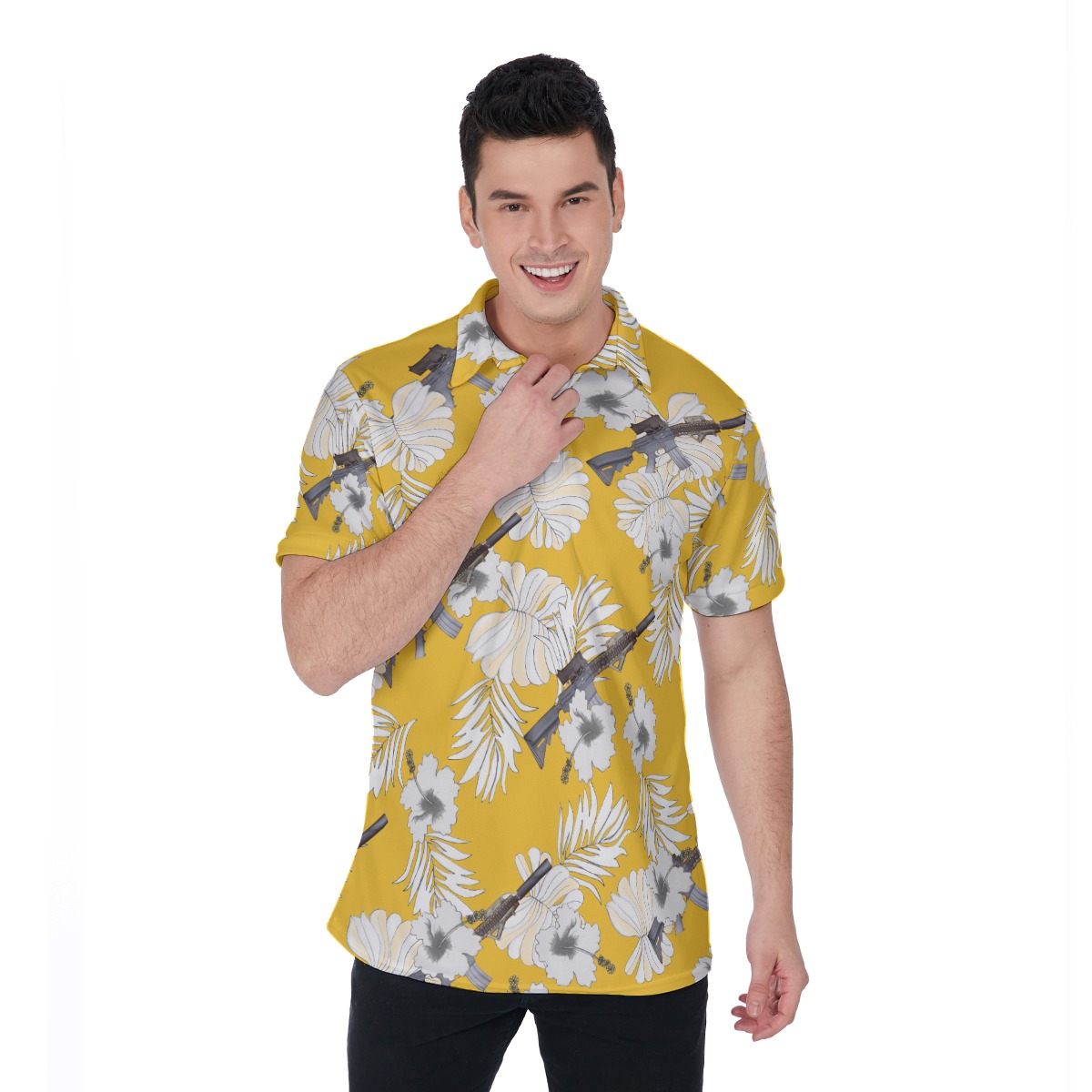 MK18 Gun Yellow Hawaiian Polo Shirt - variant image 1