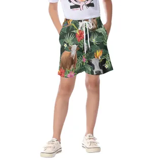 Tropical Cow Hawaiian Summer Shorts For Kids