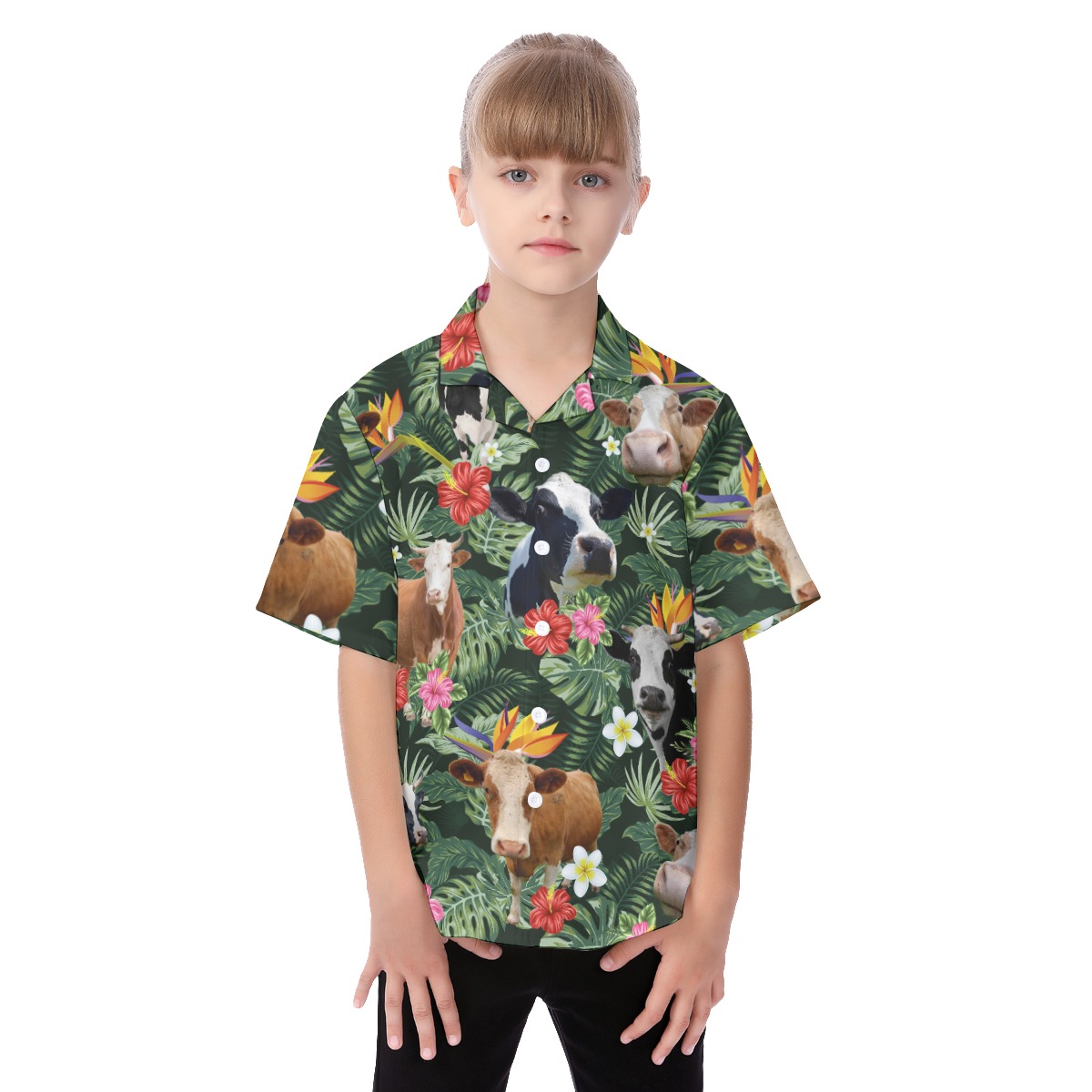 Tropical Cow Button Up Shirt For Kids - variant image 1