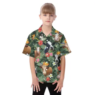 Tropical Cow Button Up Shirt For Kids