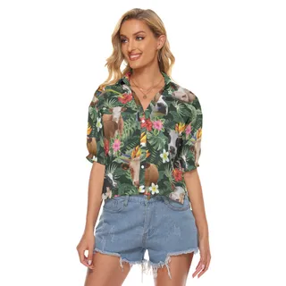 Tropical Cow Hawaiian V-Neck Shirt For Women