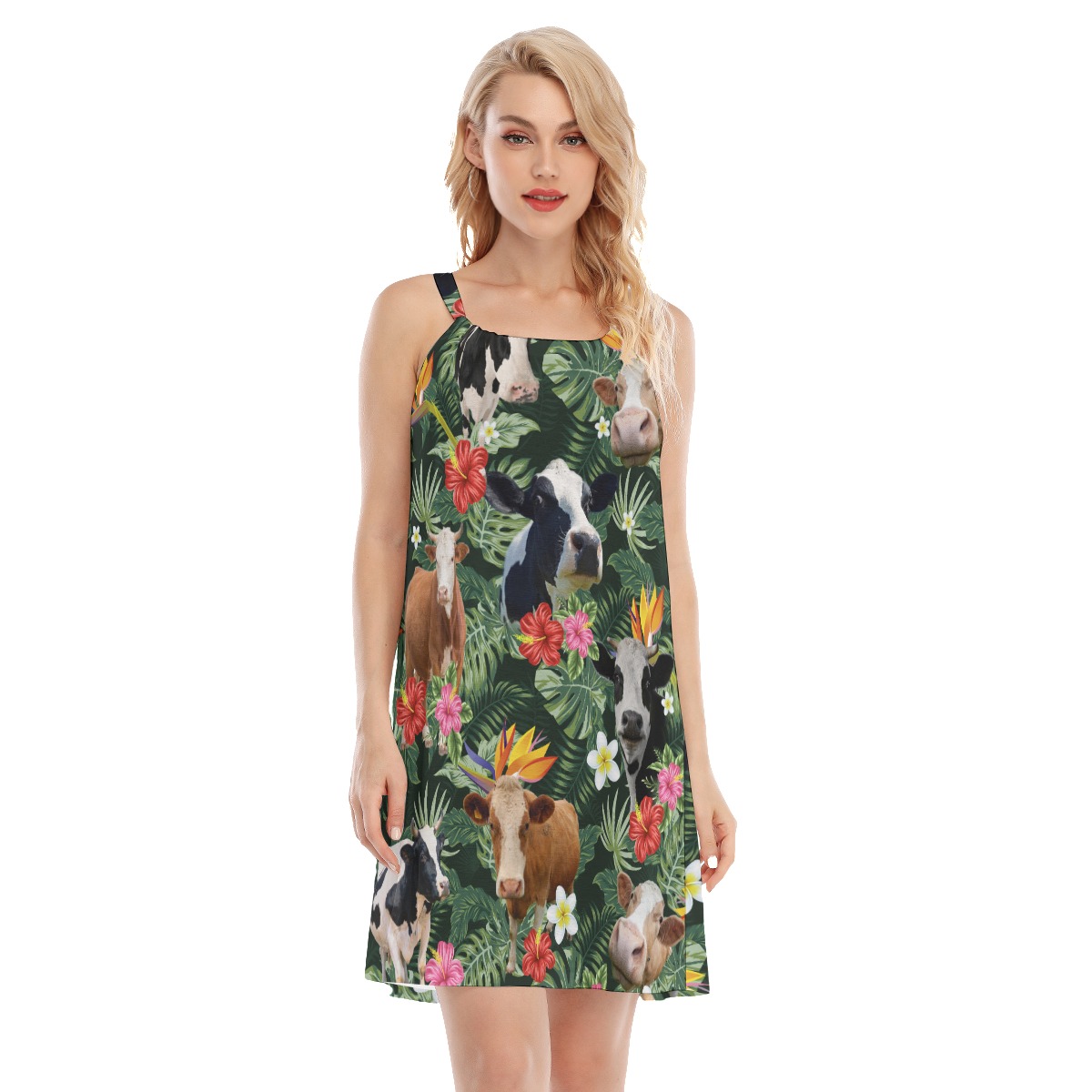 Tropical Cow Hawaiian Cami Dress For Summer - variant image 1