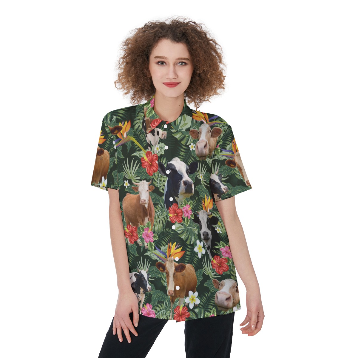 Unique Cow Tropical Aloha Shirt For Women - variant image 1