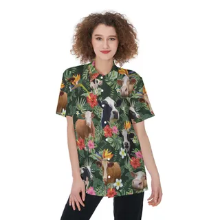 Unique Cow Tropical Aloha Shirt For Women