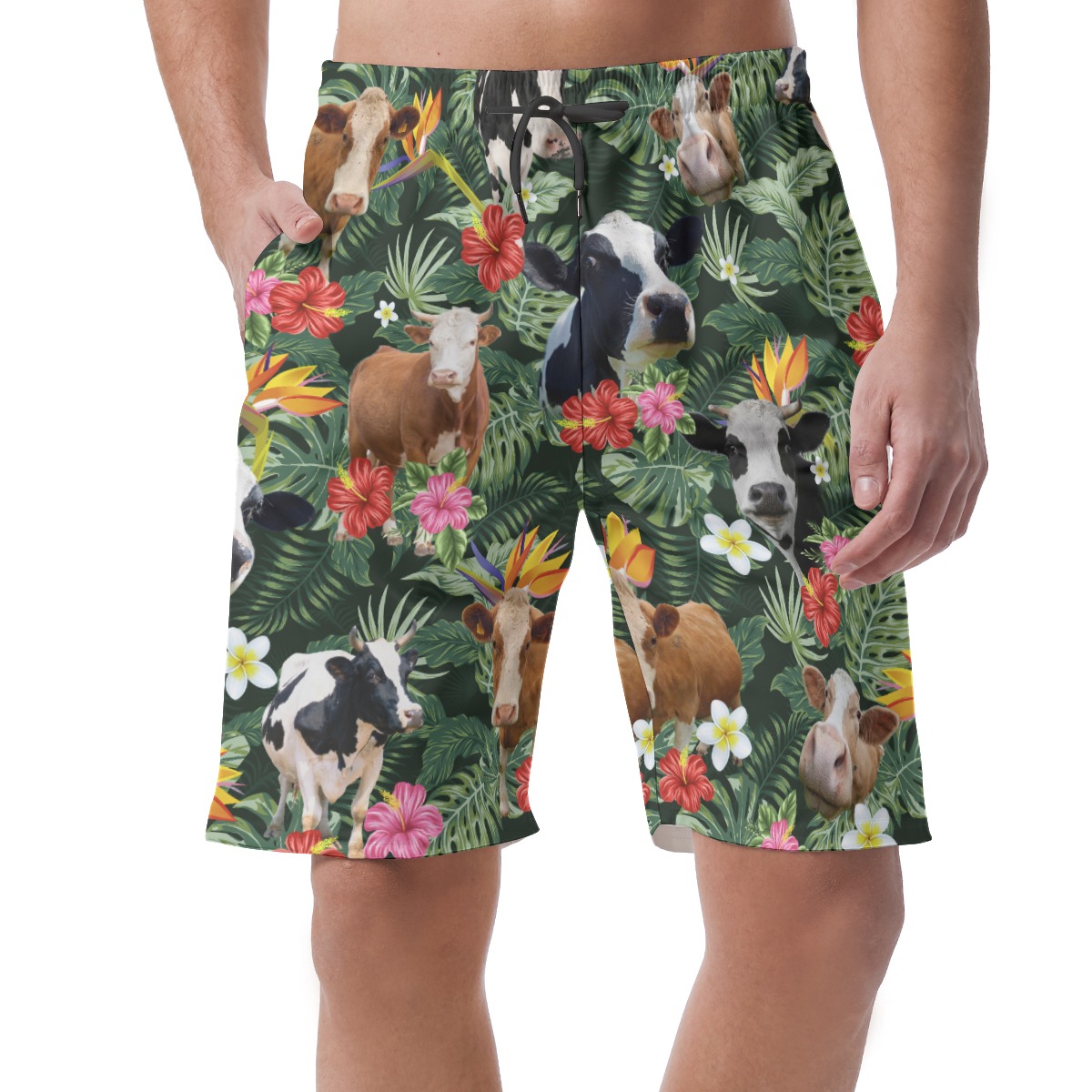 Tropical Cow Hawaiian Beach Shorts For Men - variant image 1