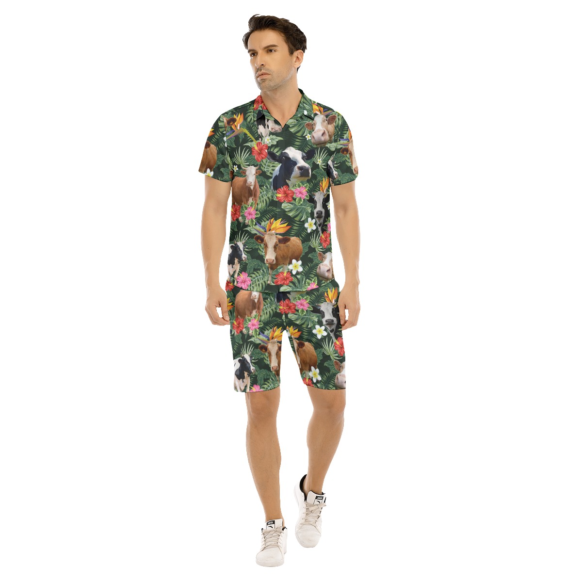 Funny Cow Tropical Aloha Shirt And Shorts For Men - variant image 1