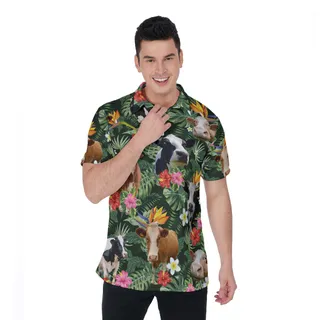 Tropical Cow Hawaiian Polo Shirt For Men
