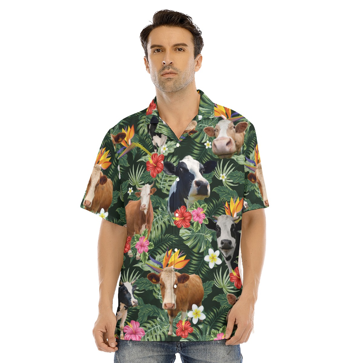 Floral Cow Hawaiian Shirt For Men - variant image 1
