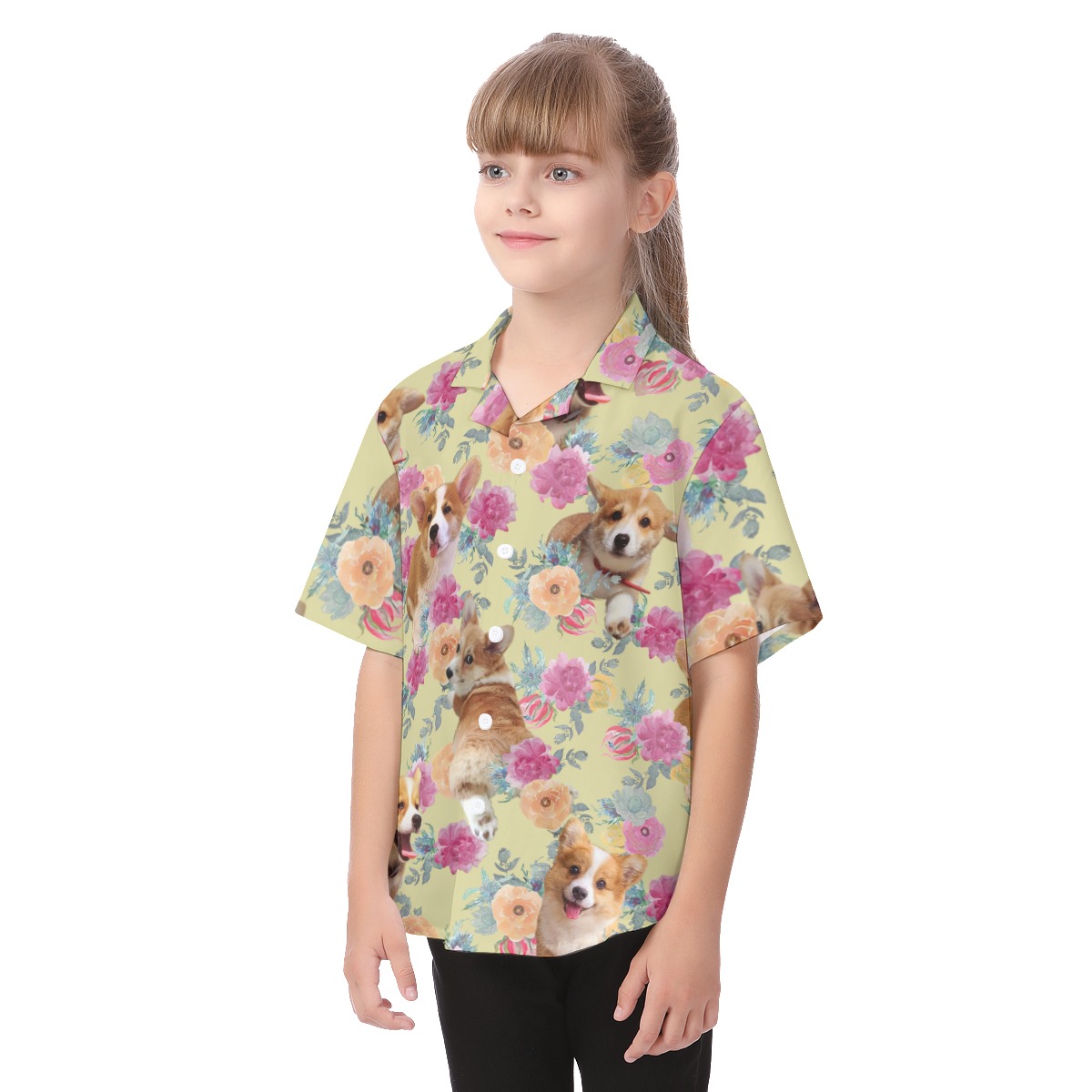 Cute Dog Corgi Button Up Shirt For Kids