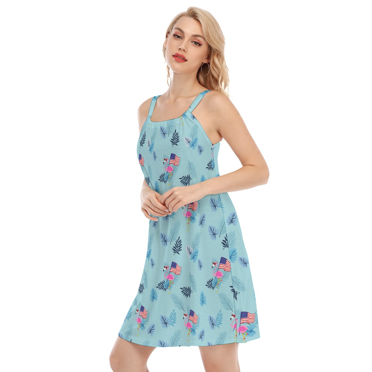 Blue Flamingo USA Flag Hawaiian Dress For Women