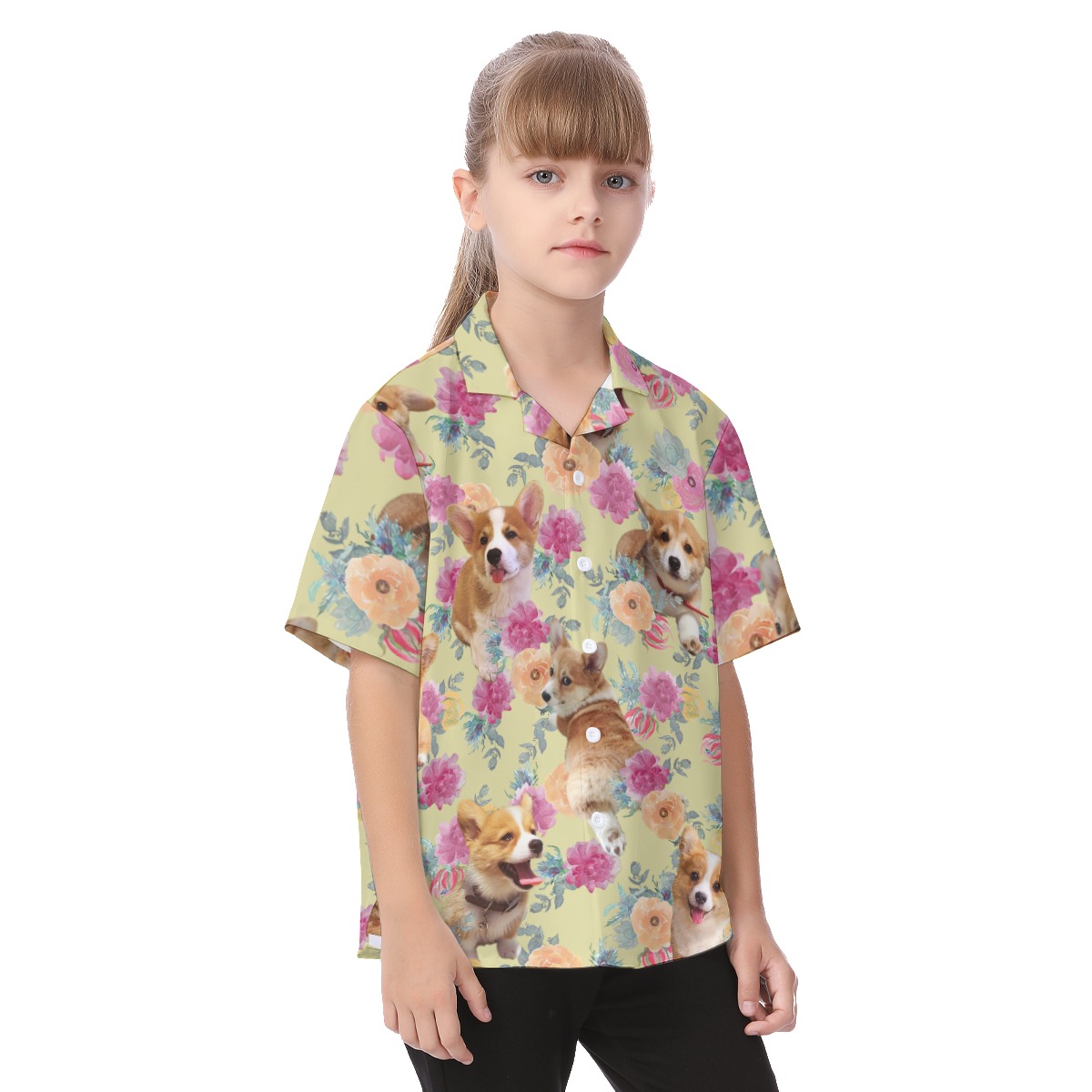 Cute Dog Corgi Button Up Shirt For Kids