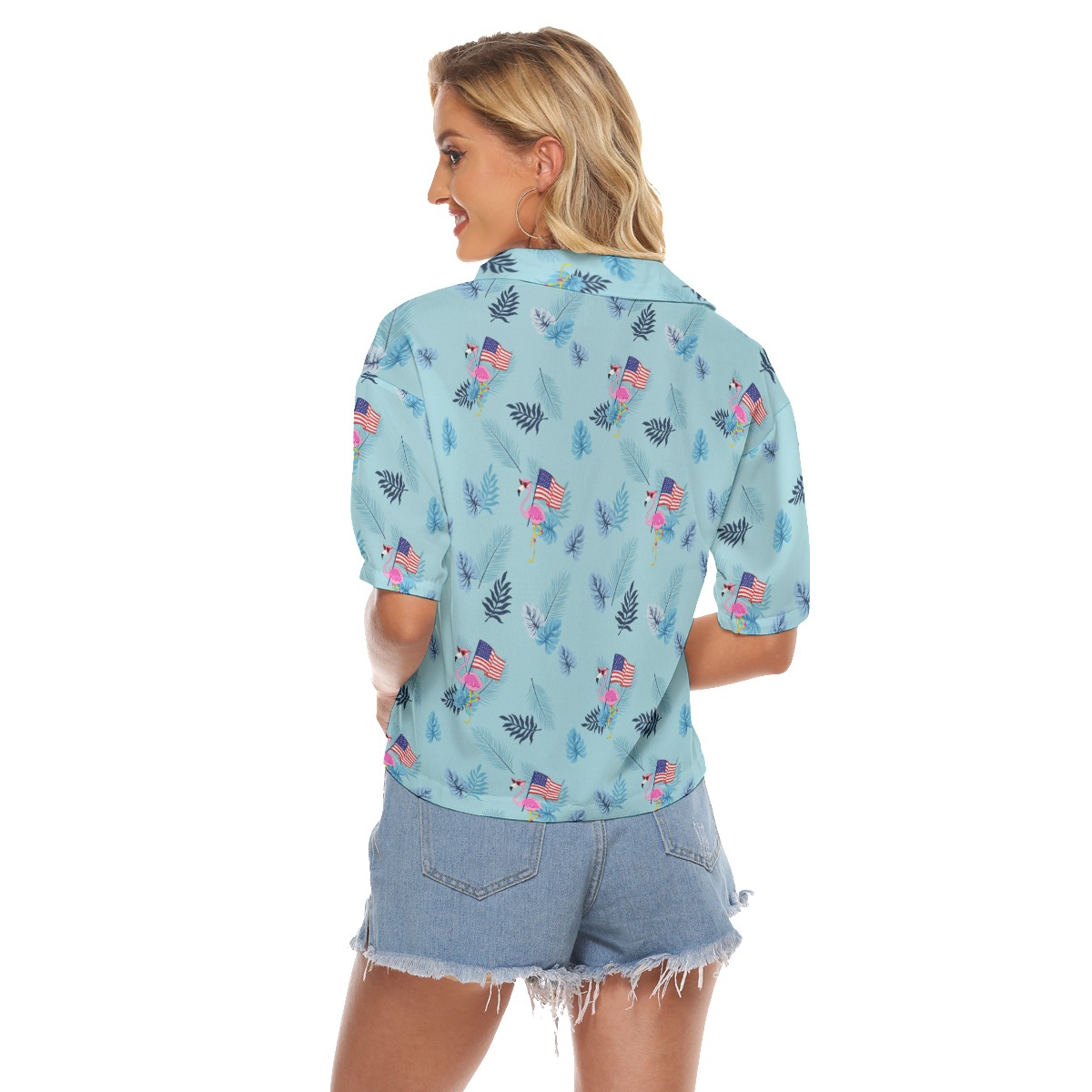 Flamingo American Flag Hawaiian Crop Top For Women