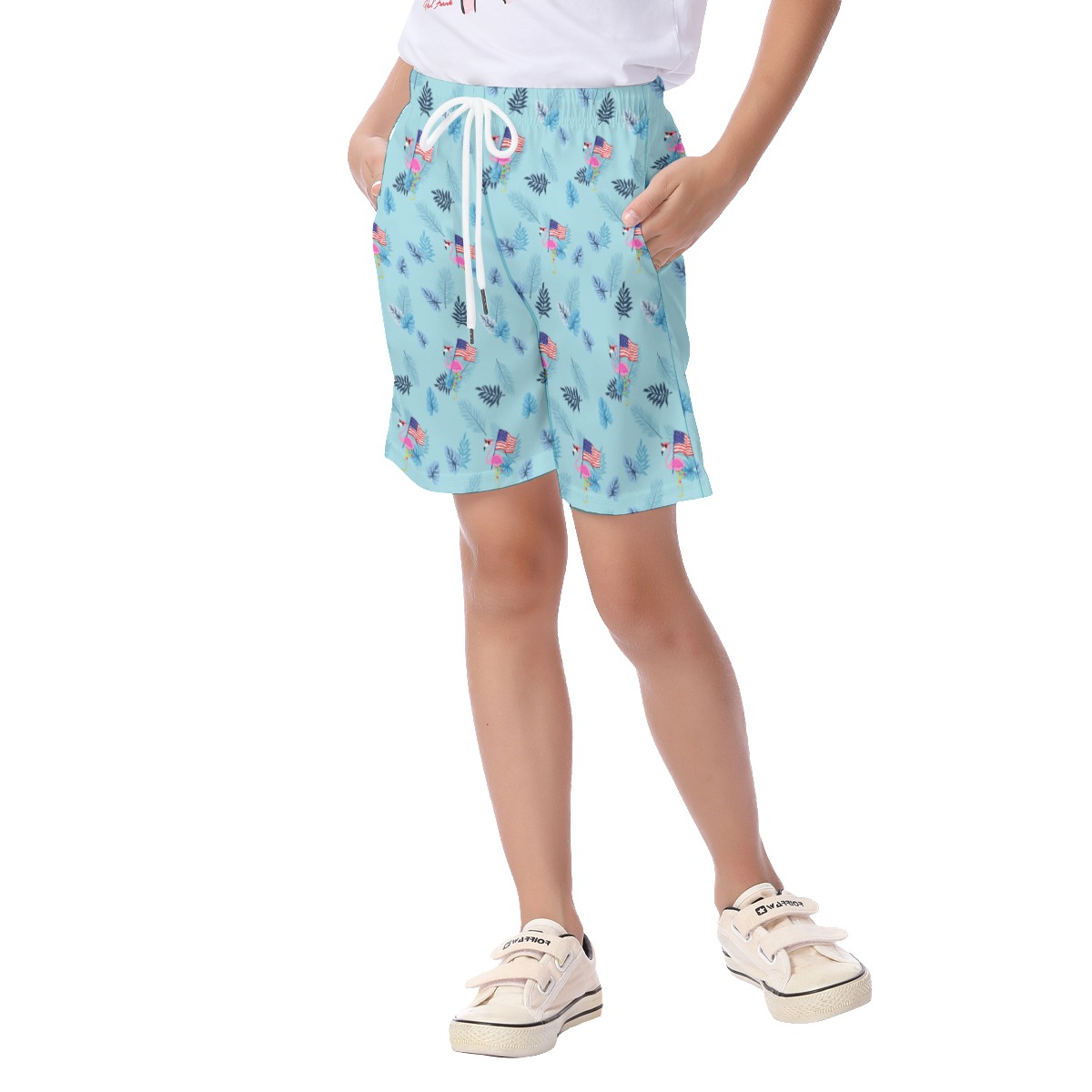 Cute Flamingo American Flag Board Shorts For Kids