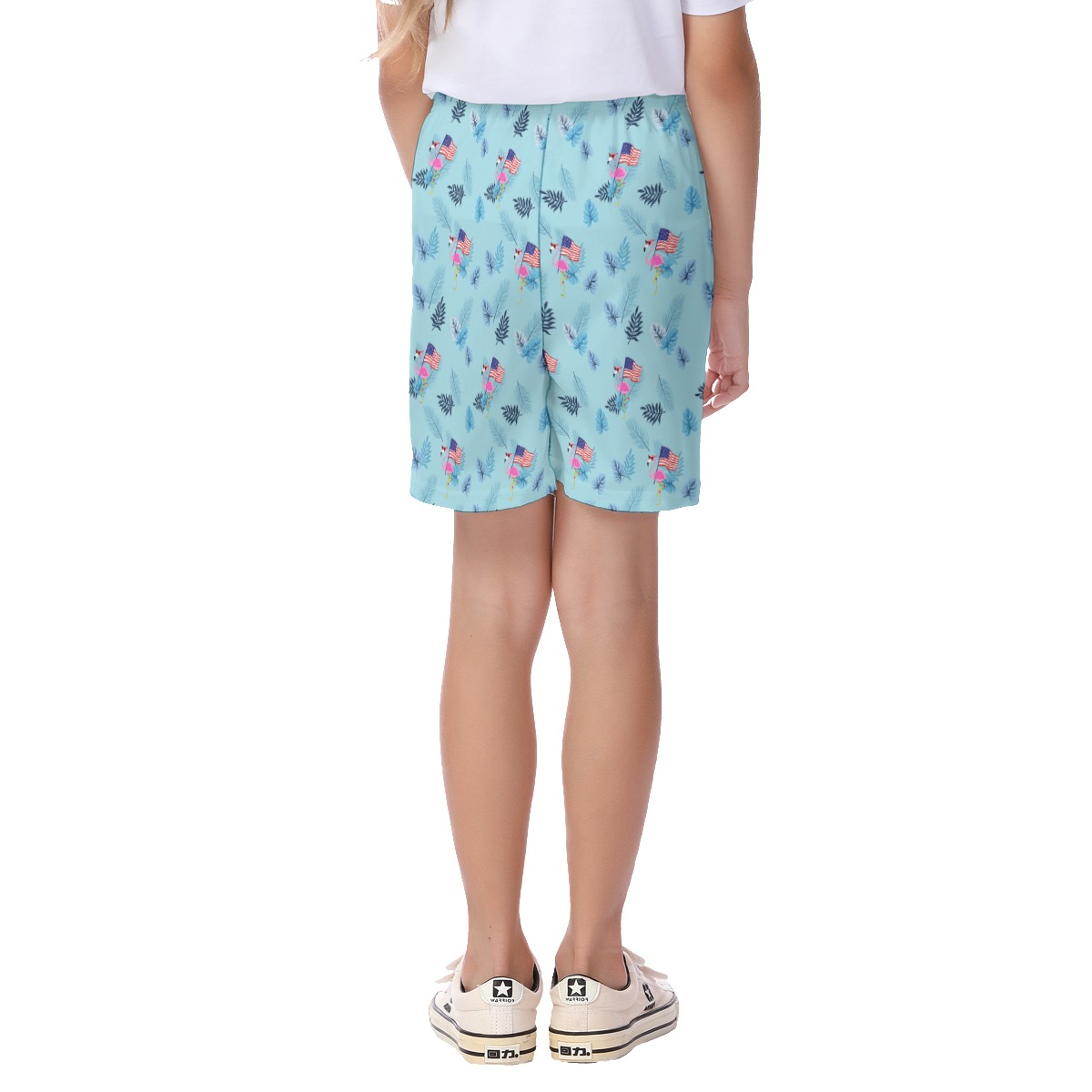 Cute Flamingo American Flag Board Shorts For Kids